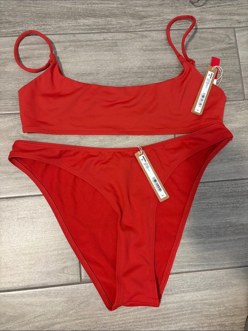 SKIMS Red Scoop Bikini Top & High-Cut Bottom